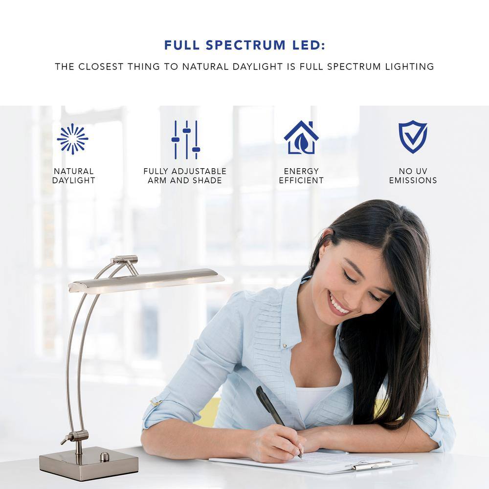 Adjustable Brushed Steel Arc LED Desk Lamp with Dimmer