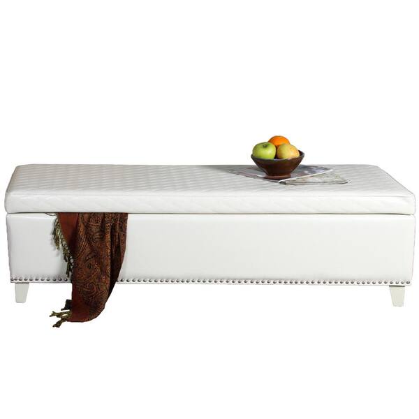 Noble House Plymouth Quilted Ivory Bonded Leather Storage Bench