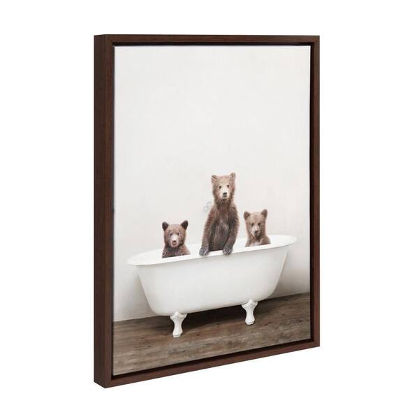 Sylvie "Three Little Bears in Vintage Bathtub" by Amy Peterson Art Studio Brown Framed Art Print 18 in. x 24 in.