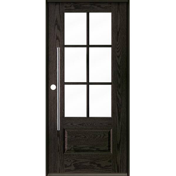 Krosswood Doors Modern Faux Pivot 36 in. x 80 in. 6-Lite Right-Hand/Inswing Clear Glass Baby Grand Stain Fiberglass Prehung Front Door