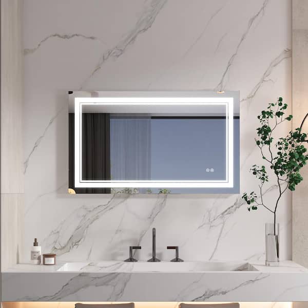 WELLFOR 24 in. W x 40 in. H Rectangular Frameless Dimmable Anti-Fog Wall Bathroom Vanity Mirror with UL LED Lights in Aluminum