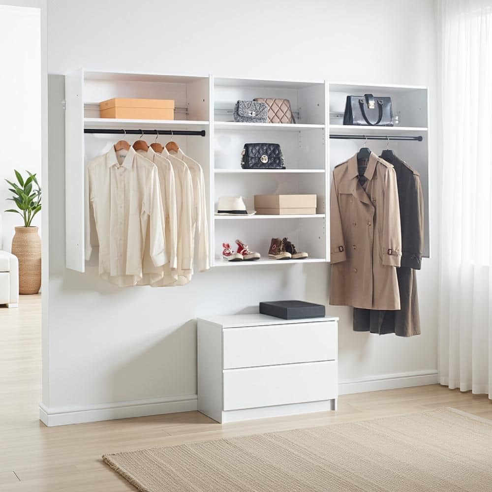 Benjara Vedz 125.98 in. W White and Black Starter Kit 6-Shelf Walk