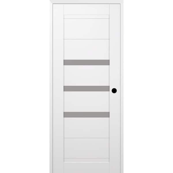 Dora 28 in. x 84 in. Left Hand 3-Lite Frosted Glass Snow White Composite Wood Single Prehung Door