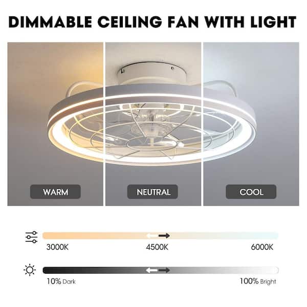 19 in. Smart Indoor Flush Mount Ceiling Fan with Light and Remote App Control Small Modern White Caged Fandelier