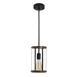 1-Light Pendant Light in Black Metal with Round Frame Chandelier for Kitchen Island Light Bulb Not Included