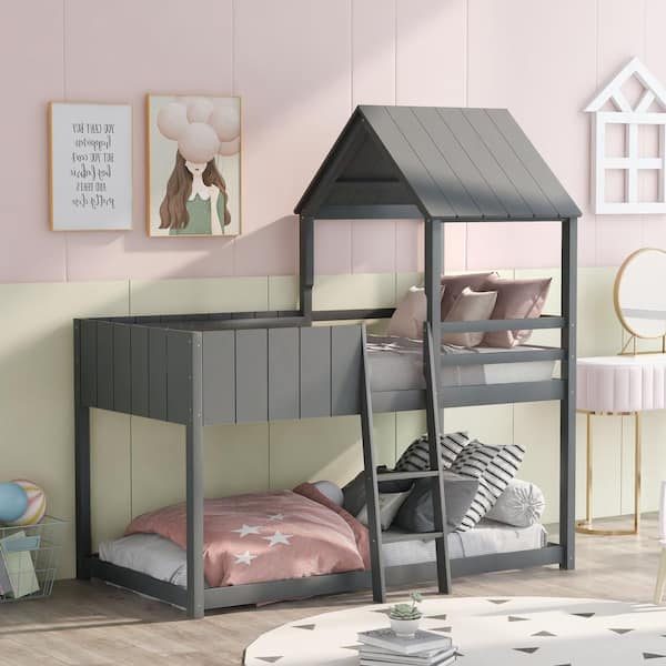 Gray Twin Size Wood Bunk Bed, Unfinished Furniture Bunk Beds