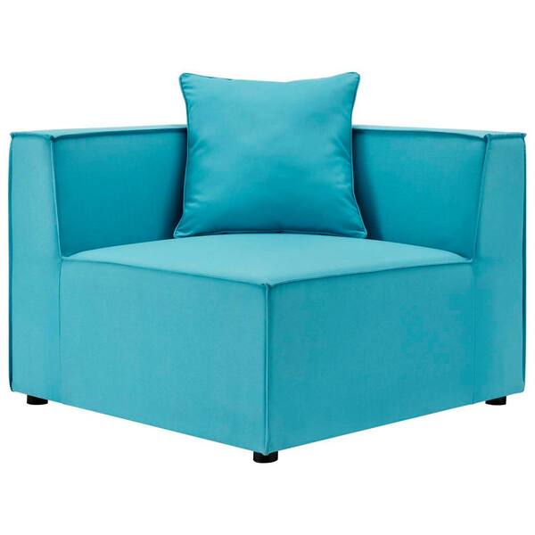MODWAY Saybrook Upholstered Aluminum Corner Outdoor Sectional Chair with Turquoise Cushions