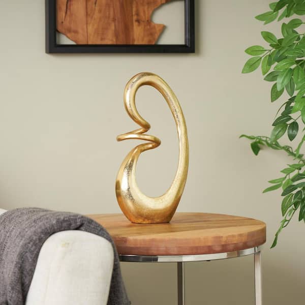 Litton Lane 4 in. x 13 in. Gold Aluminum Swirl Abstract Sculpture