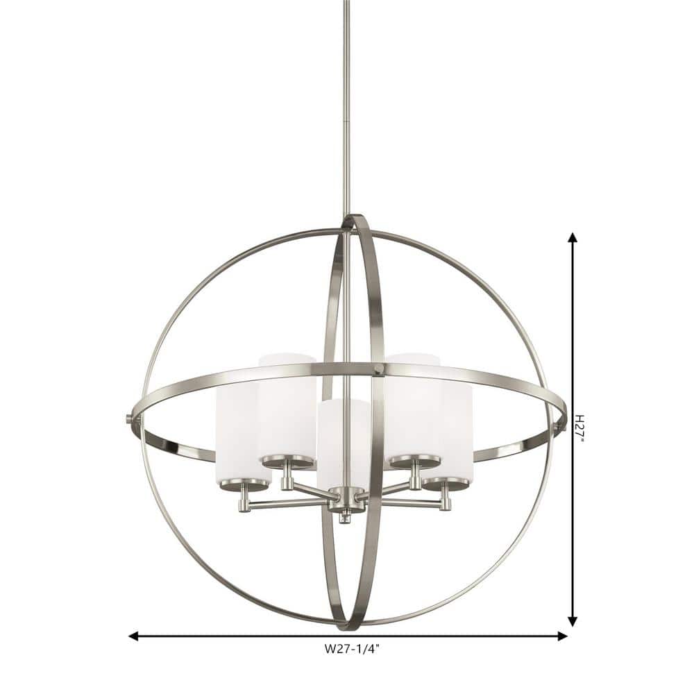 Alturas Modern 5-Light LED Chandelier in Brushed Nickel with Etched Glass