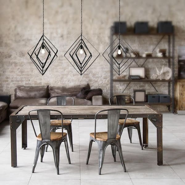 River of Goods Taylor 40-Watt 1-Light Black Shaded Pendant Light with Metal Shade