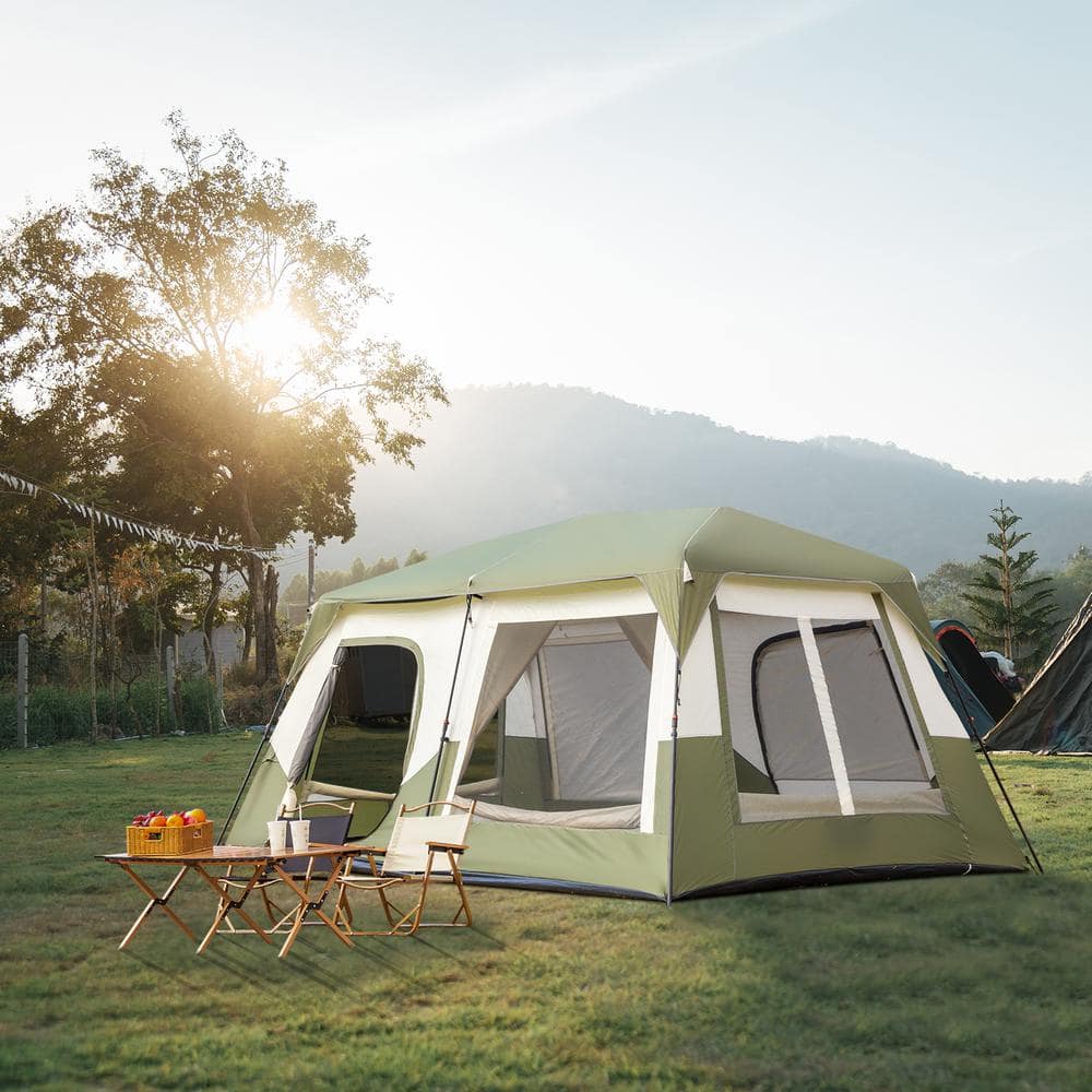 10-Person White and Green Camping Tent with Carry Bag