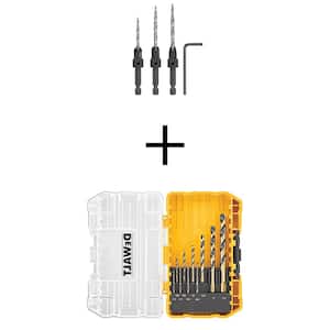 Steel Countersink Set (3-Piece) and Black and Gold Drill Bit Set (10-Piece)