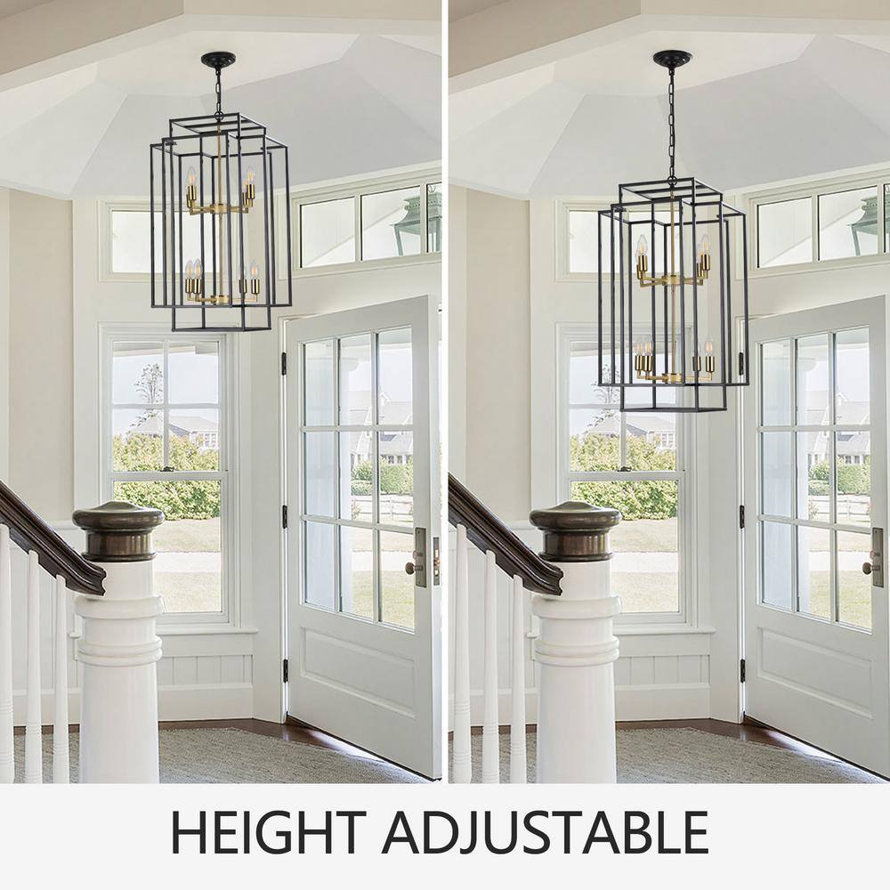 Black and Gold Geometric Metal Cage Chandelier with 8 Lights