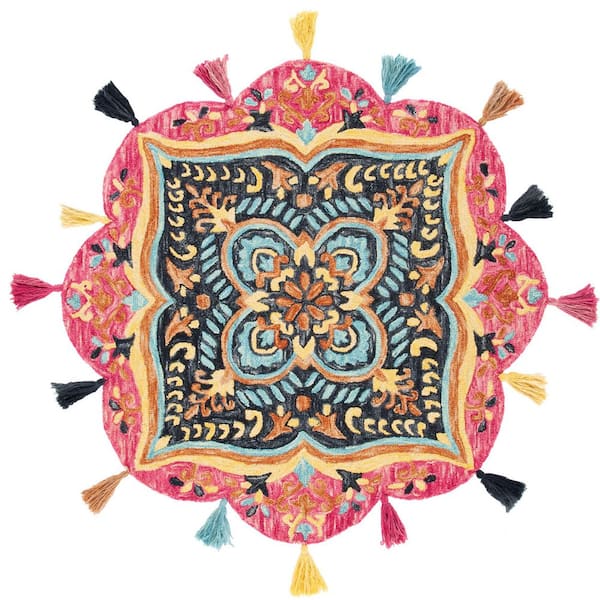 Novelty 5 ft. x 5 ft. Pink/Purple Paisley Specialty Area Rug