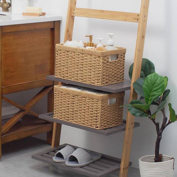 Brown 13.3 in. x 7.3 in. Paper Decorative Basket Set of 2 with