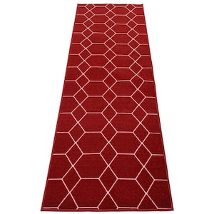 Hexagon Trellis Red Color 26 in. Width x Your Choice Length Custom Size Roll Runner Rug/Stair Runner