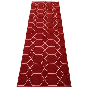 Hexagon Trellis Red Color 31 in. Width x Your Choice Length Custom Size Roll Runner Rug/Stair Runner