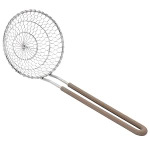 Stainless Steel Spider Skimmer Kitchen Utensil with Nylon Handle in Light Taupe
