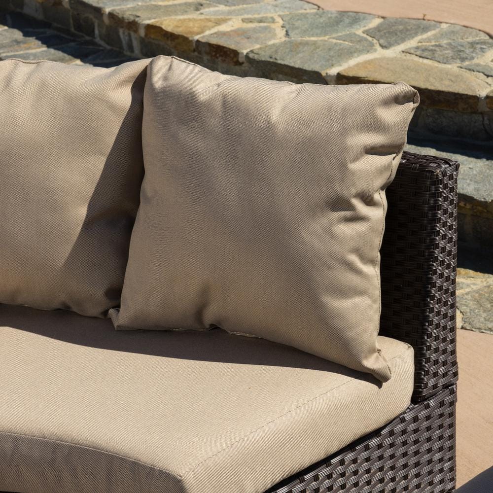 Newton 8-Seater Brown Wicker Sectional Sofa Set with Beige Cushions