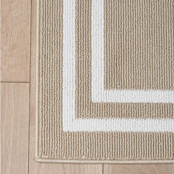 Washable Skid Resistant Beige /White 2.2 ft. x 6 ft. All Loop Tufted Area Rug