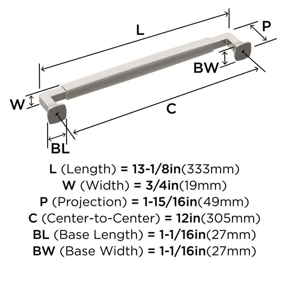 Stature 12-inch Satin Nickel Appliance Pull with Mounting Hardware