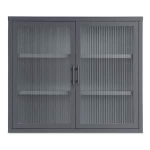 27.6 in. W. x 9.1 in. D x 23.6 in. H Grey Double Glass Door Wall Cabinet with Detachable Shelves for Bathroom, Kitchen