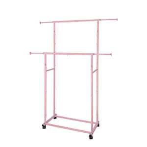 Pink Metal Garment Clothes Rack Double Rod 48 in. W x 65 in. H