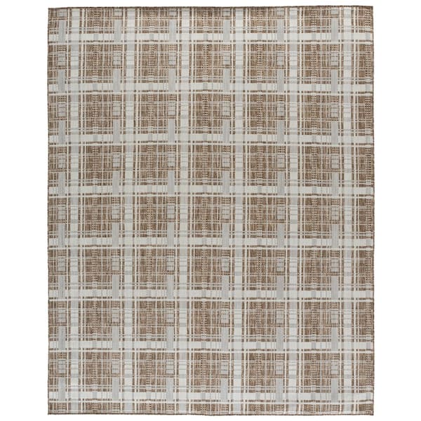Beach House 9 ft. x 12 ft. Brown/Ivory Grid Area Rug