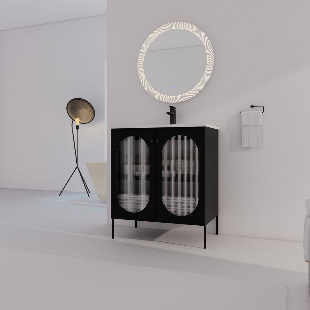 Black Freestanding Single Sink Vanity with White Ceramic Top