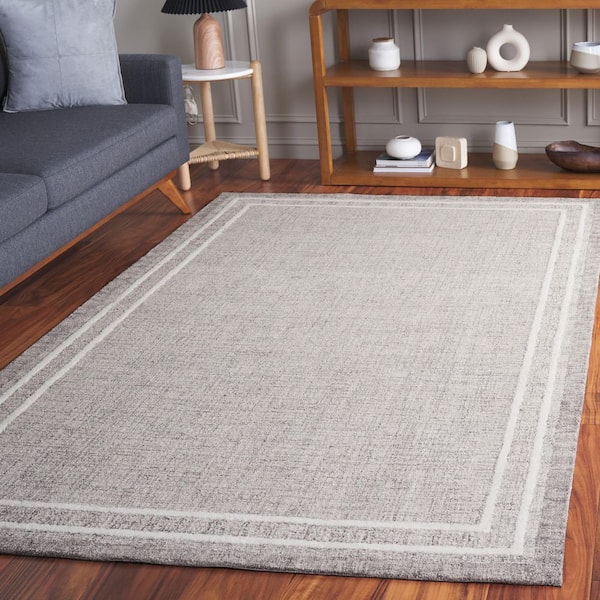 Ebony 4 ft. x 6 ft. Gray/Ivory Solid Border Area Rug