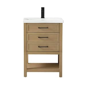 Oliver 24 in. W x 18 in. D x 34 in. H Bath Vanity in Light Oak with White Ceramic Vanity Top