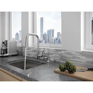 Zanna Single Handle Pull Down Sprayer Kitchen Faucet with Deckplate and Soap Dispenser in Polished Chrome