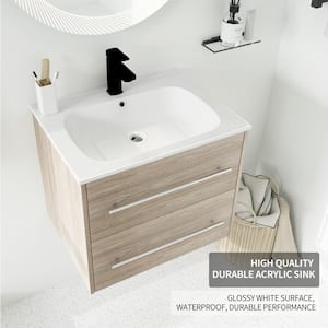 23.80 in. W x 18.10 in. D x 20.20 in. H Single Sink Wall Mount Bath Vanity in White Oak with White Resin Top