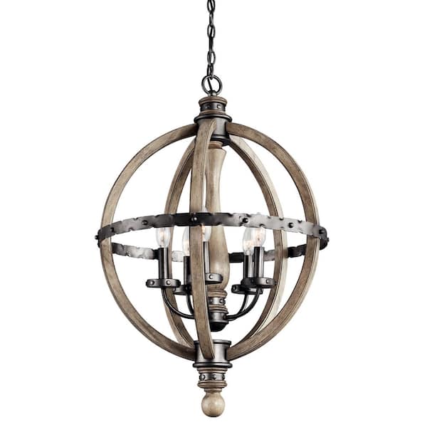 KICHLER Evan 20 in. 5-Light Distressed Antique Gray Farmhouse Candle Globe Chandelier for Dining Room