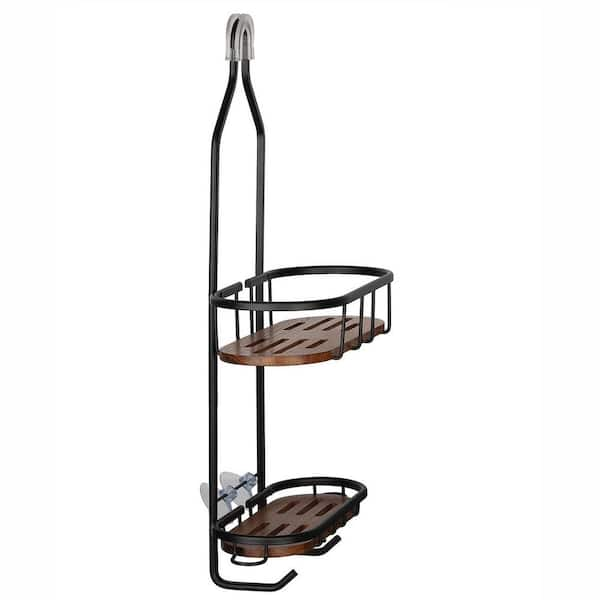 tia large over the showerhead rustproof shower caddy, teak shelves