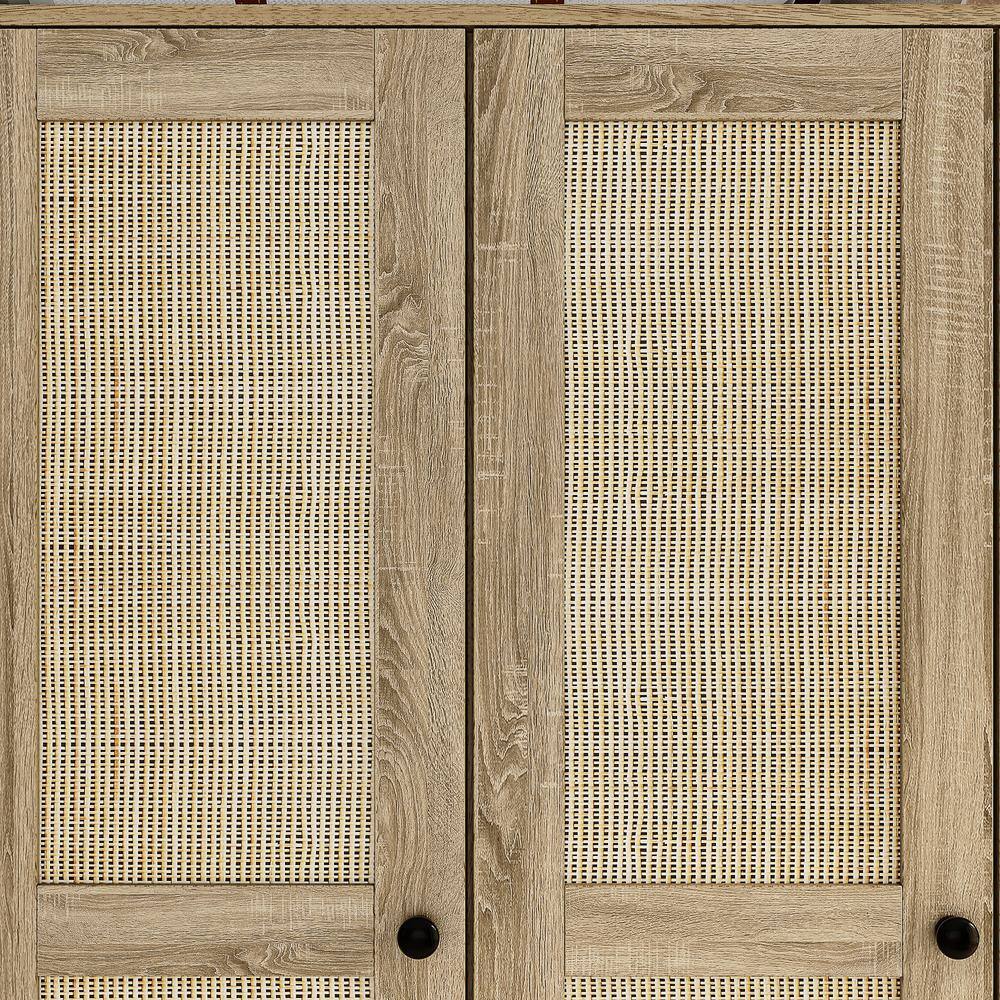 Brown Wood Grain 59 in. W Rattan Doors Design Armoires Wardrobe with 5-Drawers, 2-Hanging Rods (70.8 in. H x 18.8 in. D) - thumbnail 5