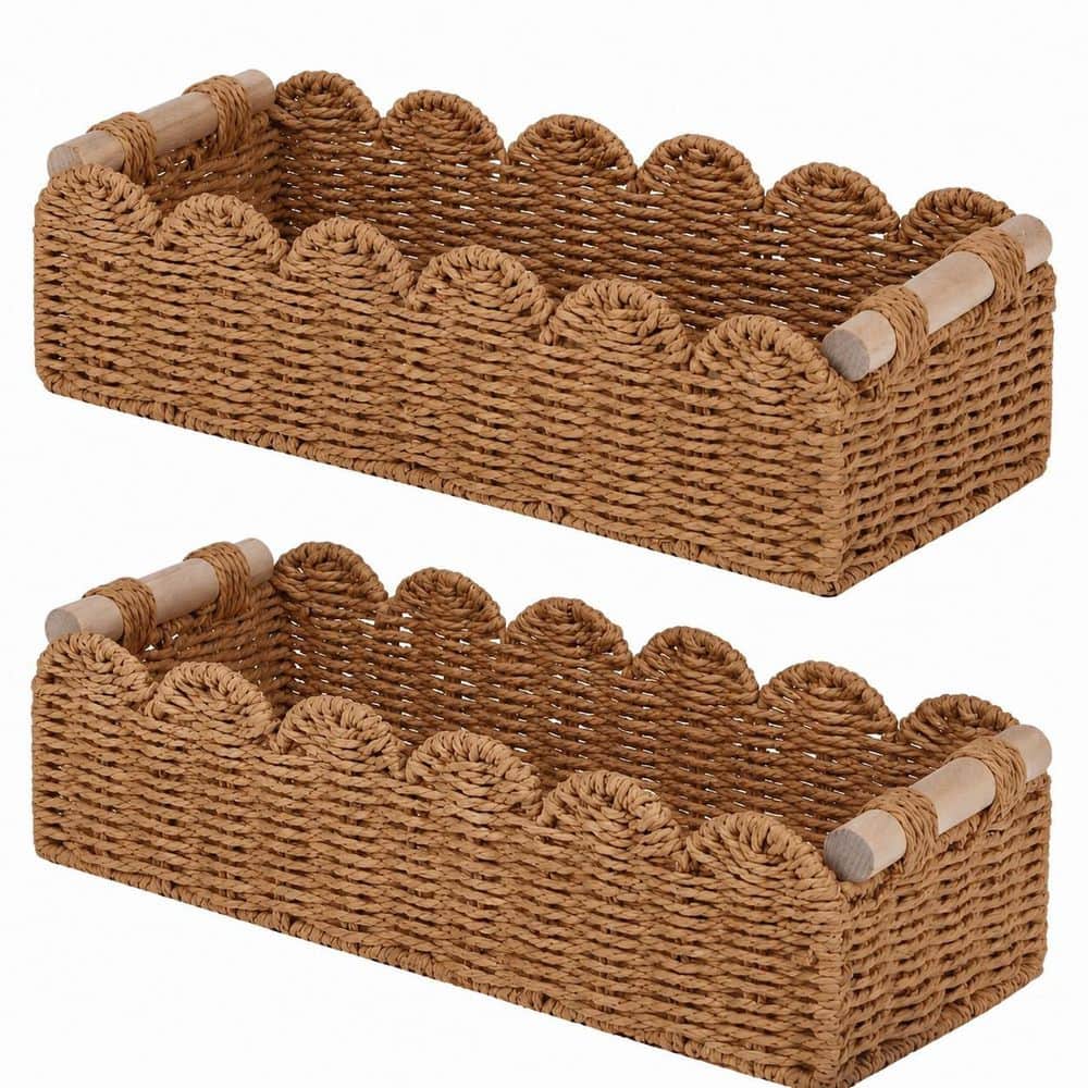 2-Pack Woven Paper Rope Scalloped Basket with Wooden Handles, 14 in. x 6.3 in. x 3.9 in. Countertops price history on PriceWatchPro
