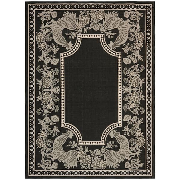Courtyard Black/Sand 8 ft. x 11 ft. Border Indoor/Outdoor Patio  Area Rug