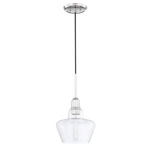 1-Light Polished Nickel Mini-Pendant Hanging Light with Clear Glass Shade