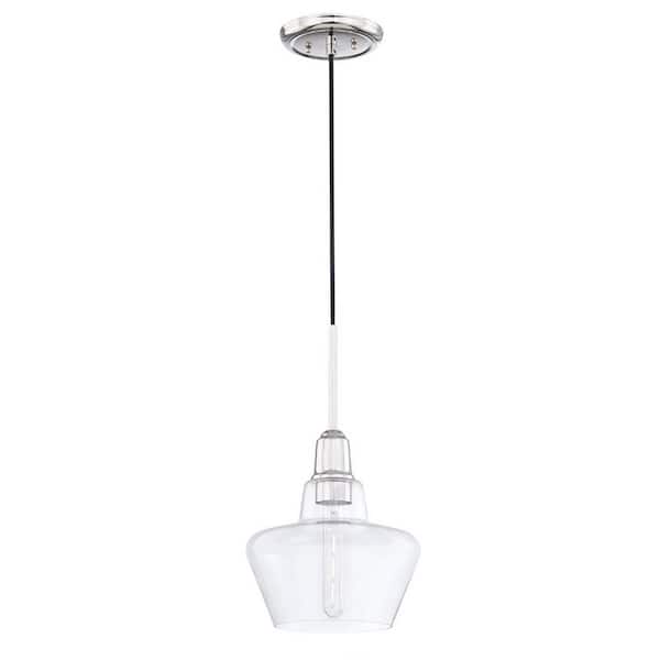 Home Decorators Collection 1-Light Polished Nickel Mini-Pendant Hanging Light with Clear Glass Shade
