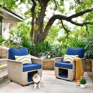 Aphrodite 2-Piece Wicker Outdoor Patio Conversation Set with Navy Blue Cushions