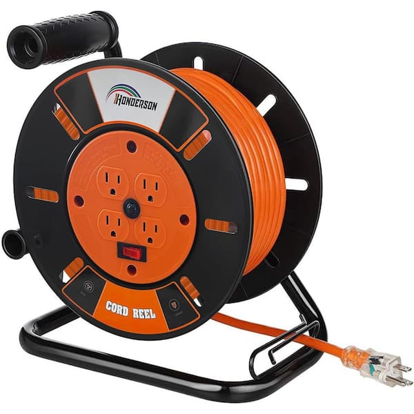 NeweggBusiness - Retractable Extension Cord Reel 50 FT Heavy Duty Industrial  14AWG/3C Power Cord Outdoor Electrical Cord with 3 Grounded Outlets Lighted  Triple Tap