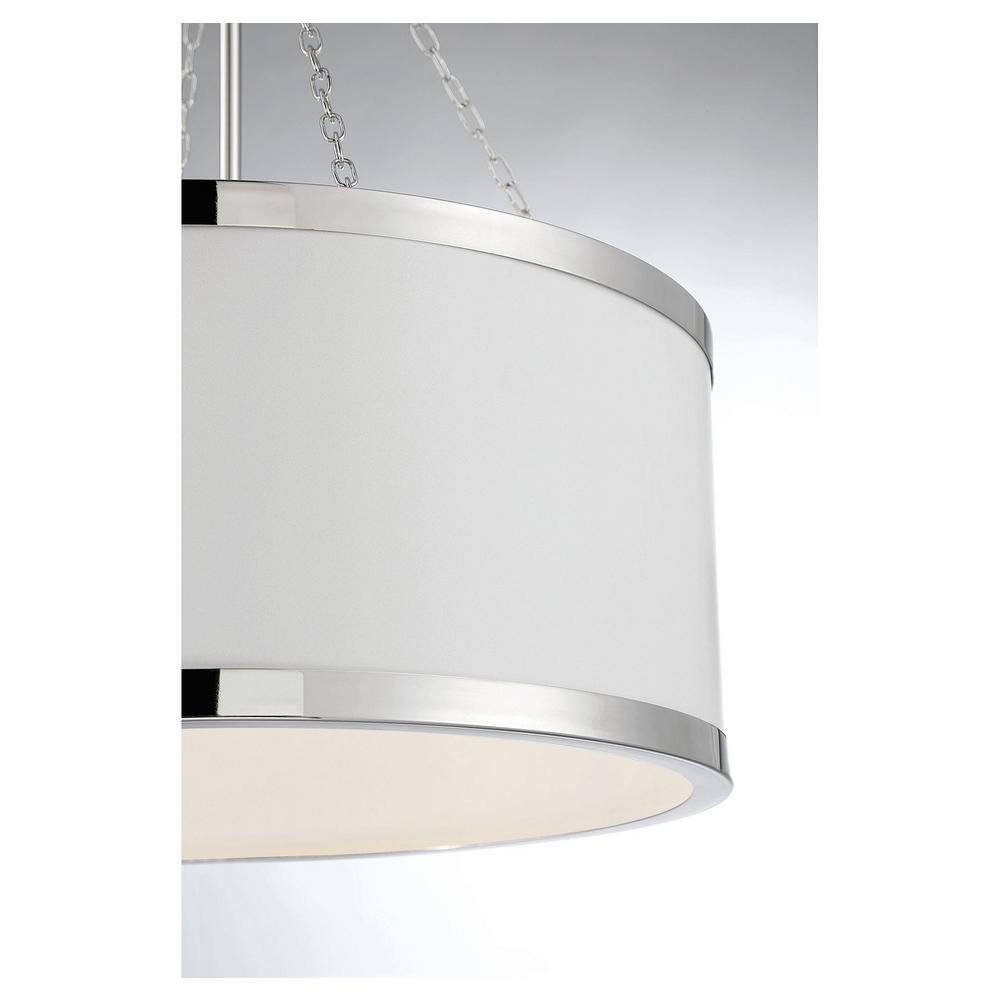 Delphi White Drum Pendant with Polished Nickel Accents