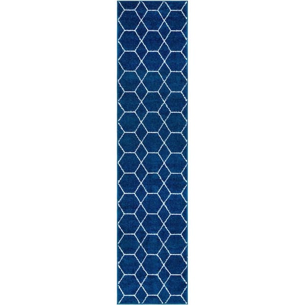 StyleWell Trellis Frieze Navy/Ivory 2 ft. x 8 ft. Geometric Runner Rug