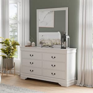 Burkhart White 6 Drawer 58.38 in. W Dresser With Mirror