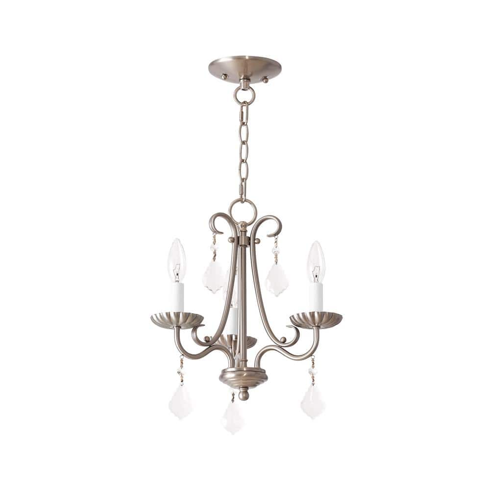 Daphne Brushed Nickel 3-Light Mini Chandelier with Teardrop Crystals