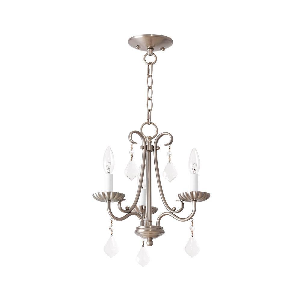Daphne Brushed Nickel 3-Light Mini Chandelier with Teardrop Crystals