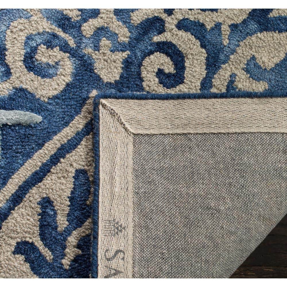 Hand-Tufted Royal Blue & Beige Floral Square Wool-Silk Rug