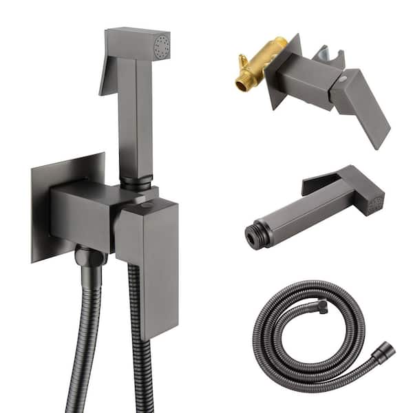 1 Handle Wall Mount Bidet Faucet with Handle Brass Toilet Bided Sprayer Warm Water in Gun Grey