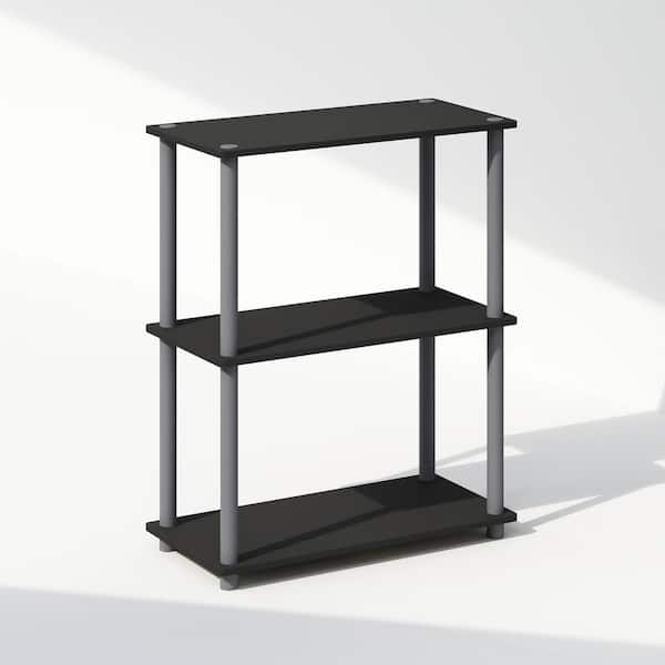 Furinno Turn-N-Tube 29.6 in. Tall Black/Grey Wood 3-Shelf Bookcase